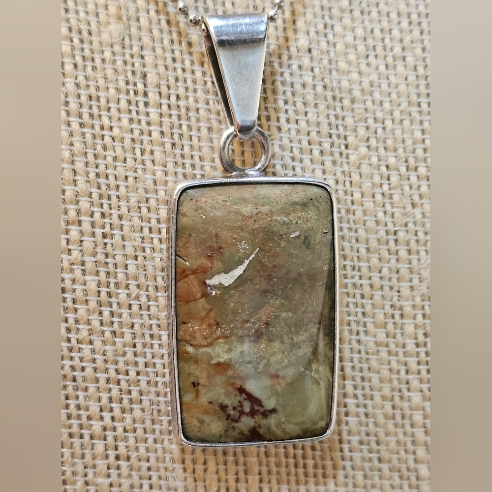 Charles Albert Sterling Jasper Pendant Necklace